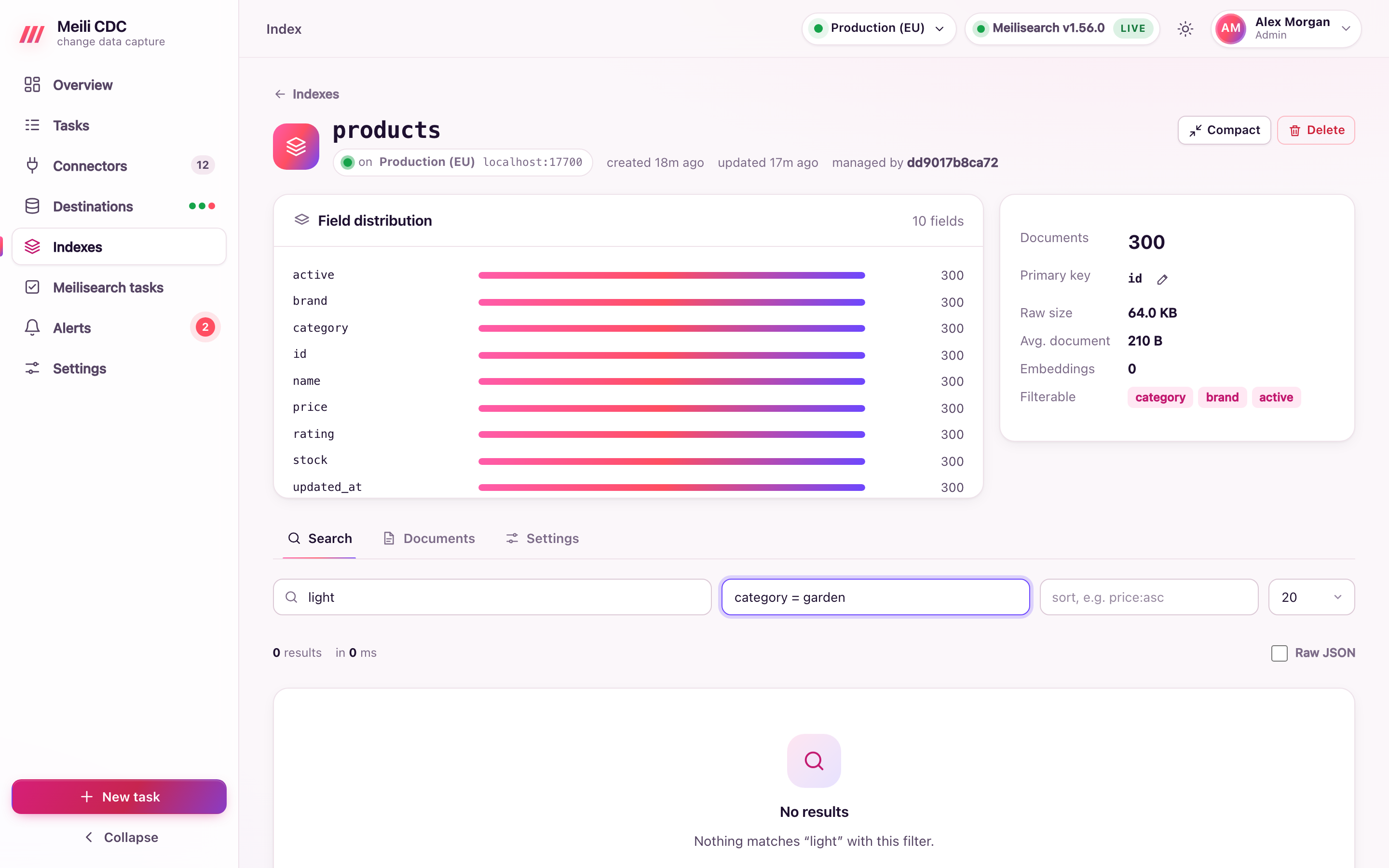 Index page with the search playground and document results